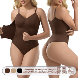Großhandel A1029 Nahtloser figurformender Damen-Body mit doppelter Kompression und String-Tanga