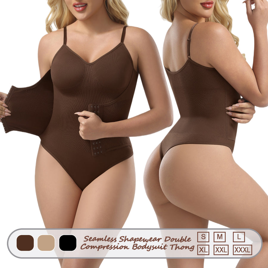 Großhandel A1029 Nahtloser figurformender Damen-Body mit doppelter Kompression und String-Tanga
