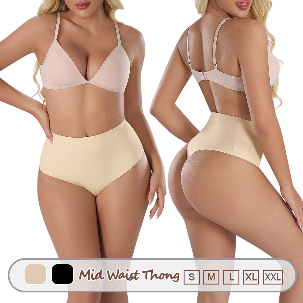Wholesale 3173 Women's Invisible Double Layers Shapewear Mid Waist Thong