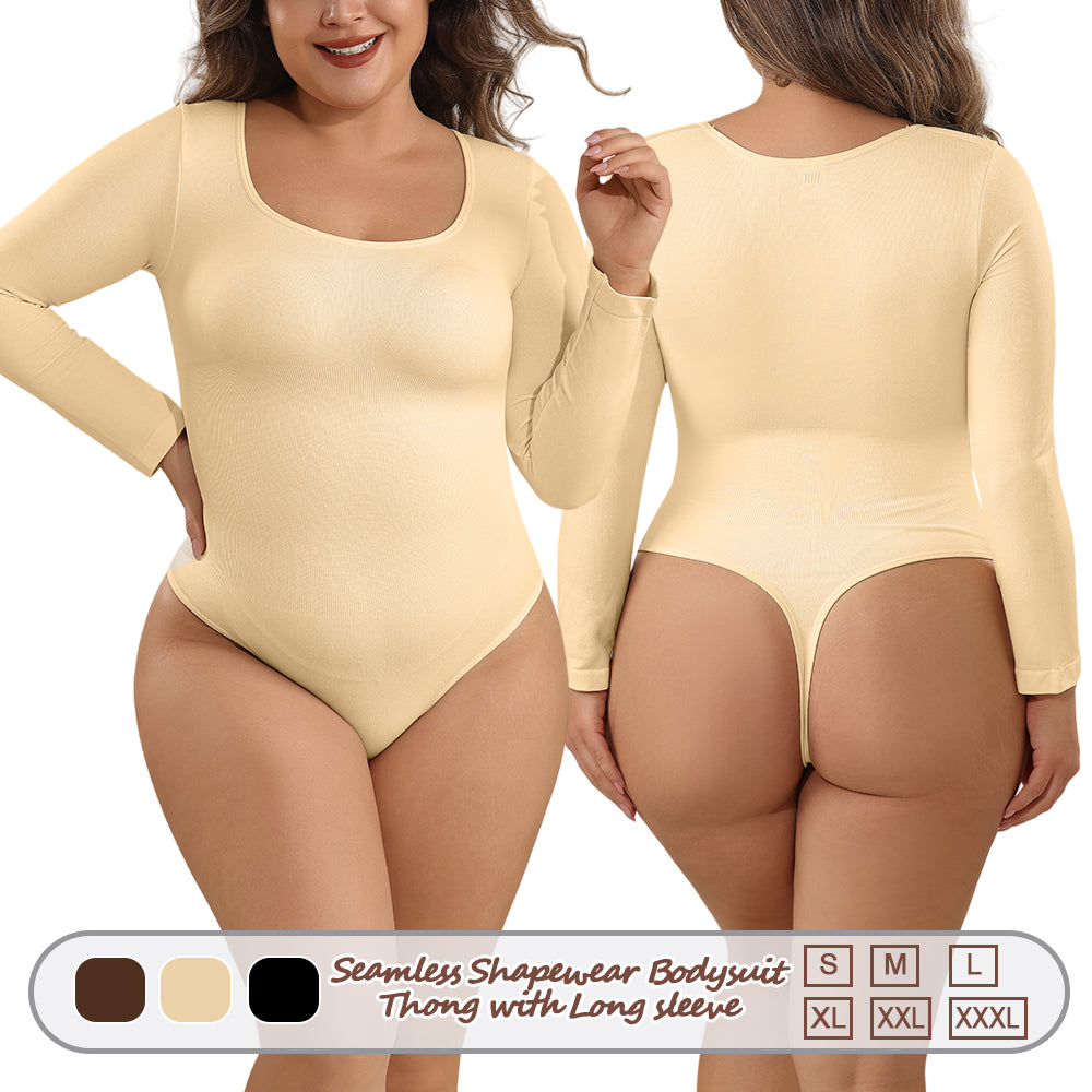 Wholesale A1014  Women's Seamless Shapewear Bodysuit Thong with Long sleeve