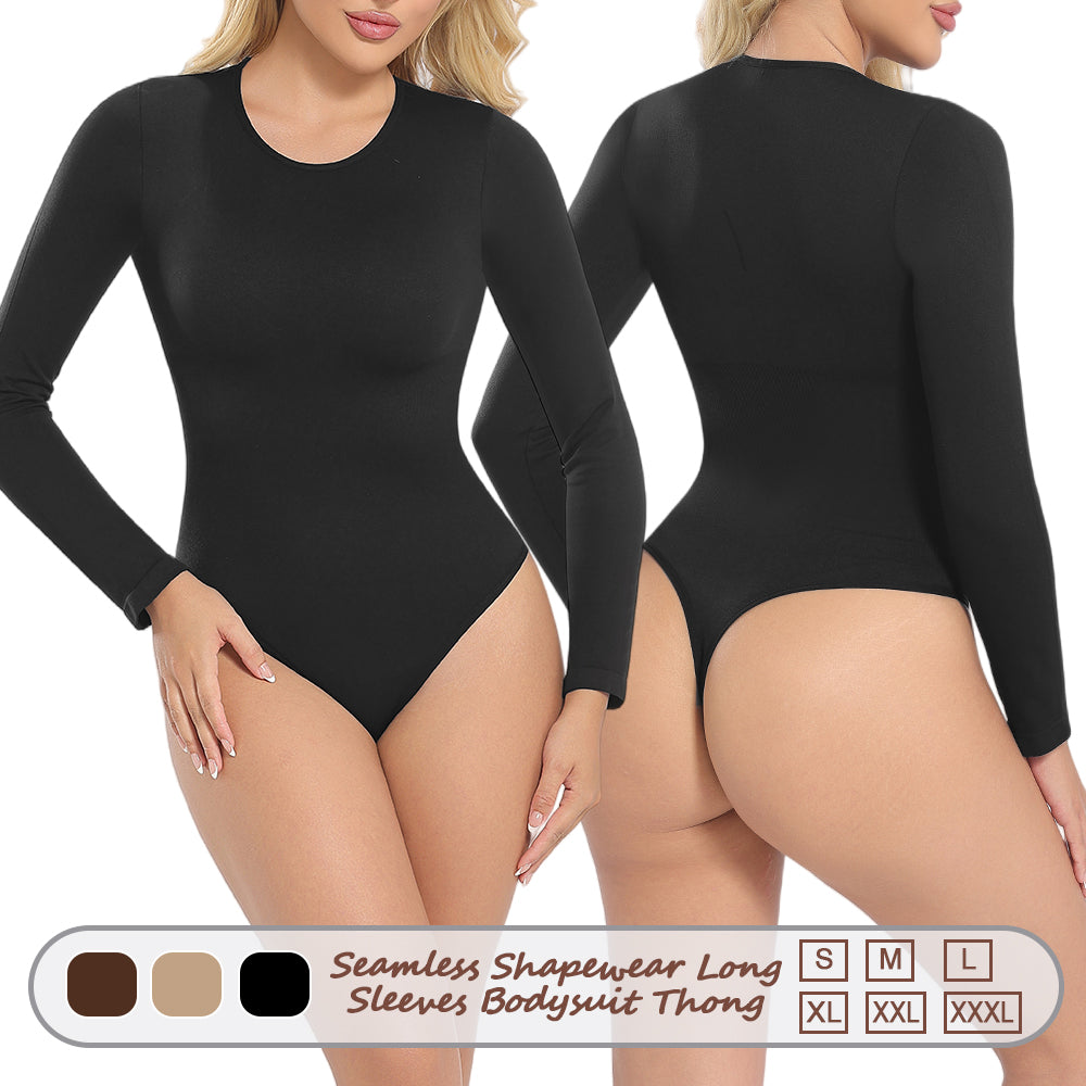 Großhandel A1022 Nahtloser Damen Bodysuit mit langen Ärmeln und String-Rücken