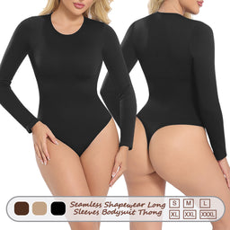 Großhandel A1022 Nahtloser Damen Bodysuit mit langen Ärmeln und String-Rücken