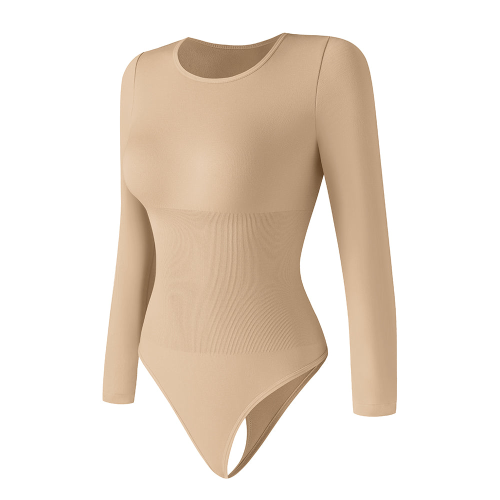 Großhandel A1022 Nahtloser Damen Bodysuit mit langen Ärmeln und String-Rücken