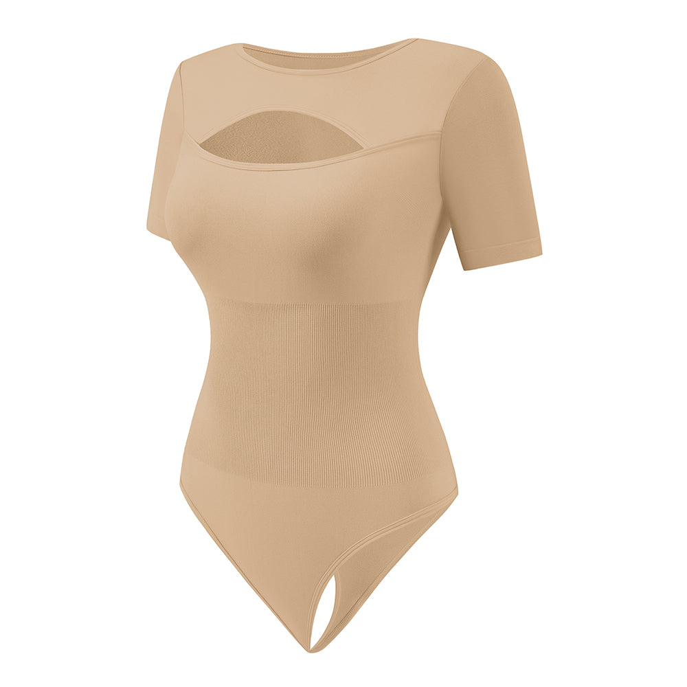 Wholesale A1026  Women's Seamless Shapewear Turtle Neck Short Sleeves Bodysuit Thong