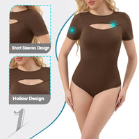 Wholesale A1026  Women's Seamless Shapewear Turtle Neck Short Sleeves Bodysuit Thong