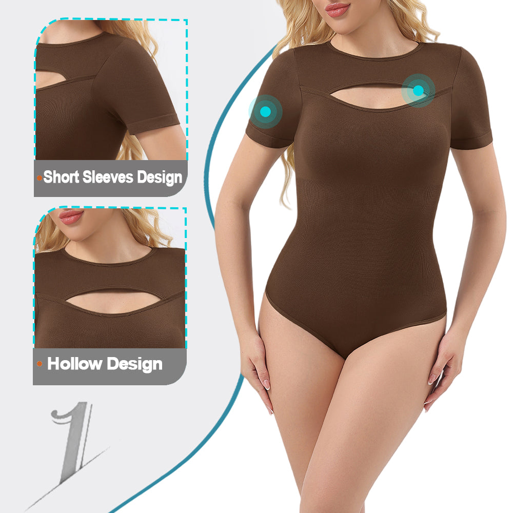 Wholesale A1026  Women's Seamless Shapewear Turtle Neck Short Sleeves Bodysuit Thong
