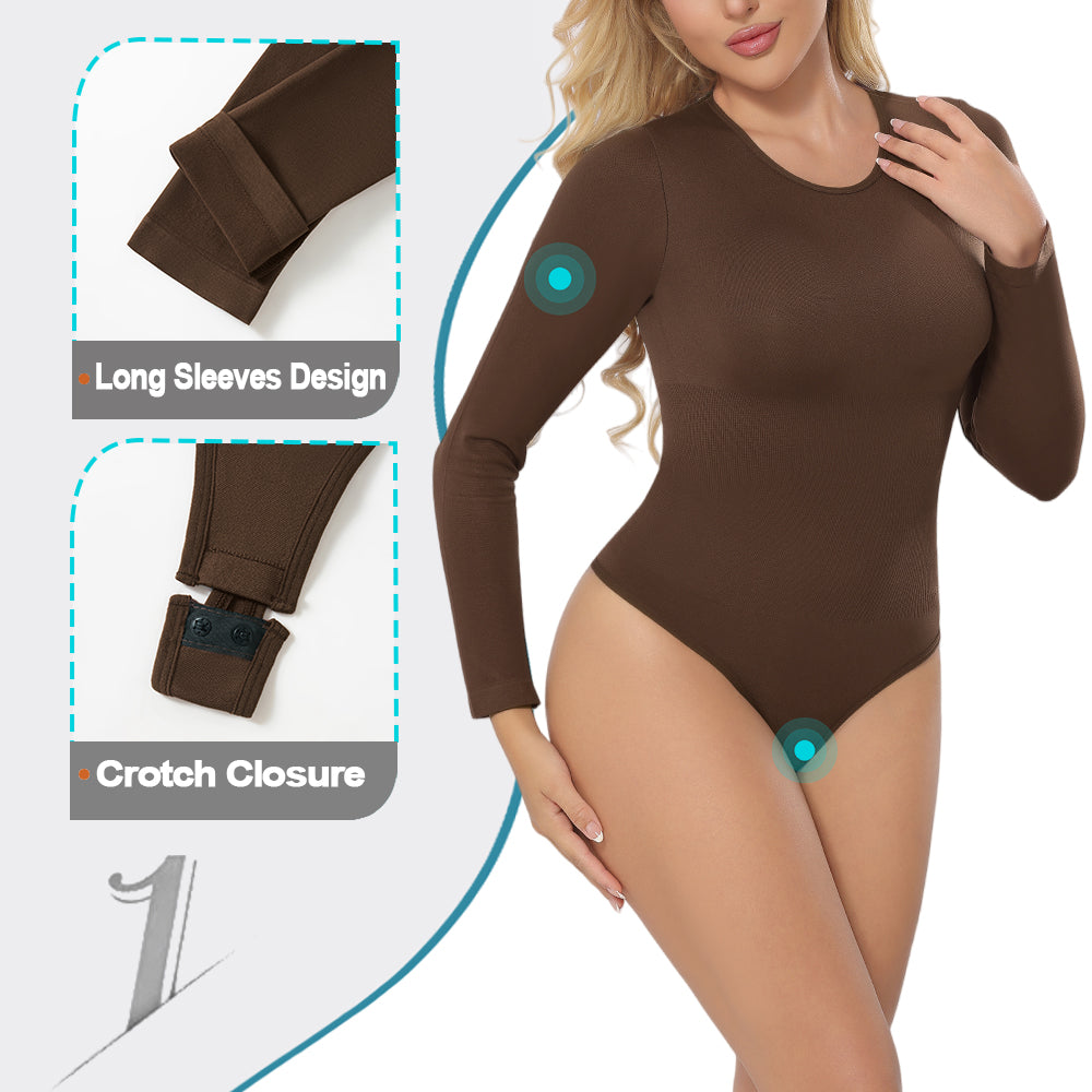 Großhandel A1022 Nahtloser Damen Bodysuit mit langen Ärmeln und String-Rücken