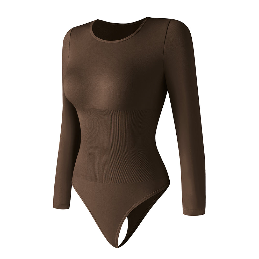 Großhandel A1022 Nahtloser Damen Bodysuit mit langen Ärmeln und String-Rücken