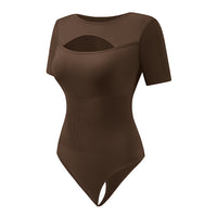 Wholesale A1026  Women's Seamless Shapewear Turtle Neck Short Sleeves Bodysuit Thong