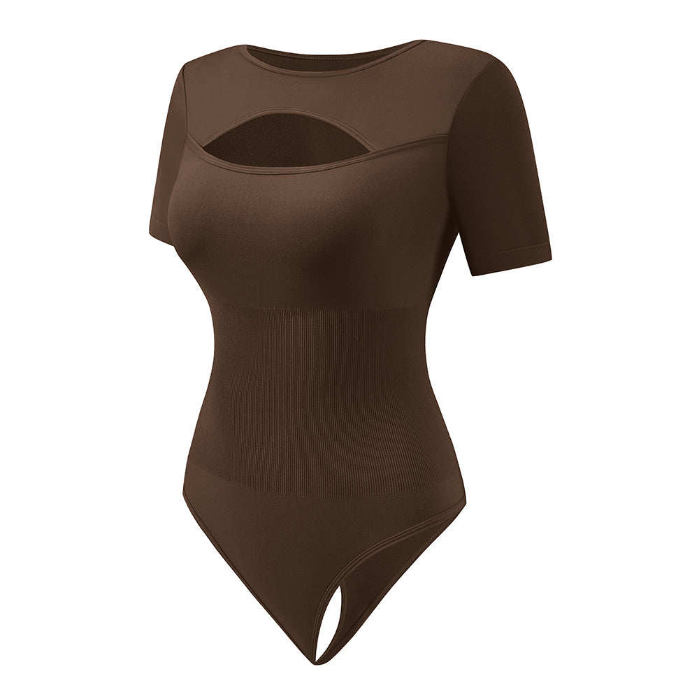 Wholesale A1026  Women's Seamless Shapewear Turtle Neck Short Sleeves Bodysuit Thong