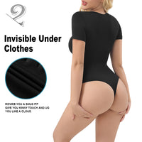 Wholesale A1026  Women's Seamless Shapewear Turtle Neck Short Sleeves Bodysuit Thong