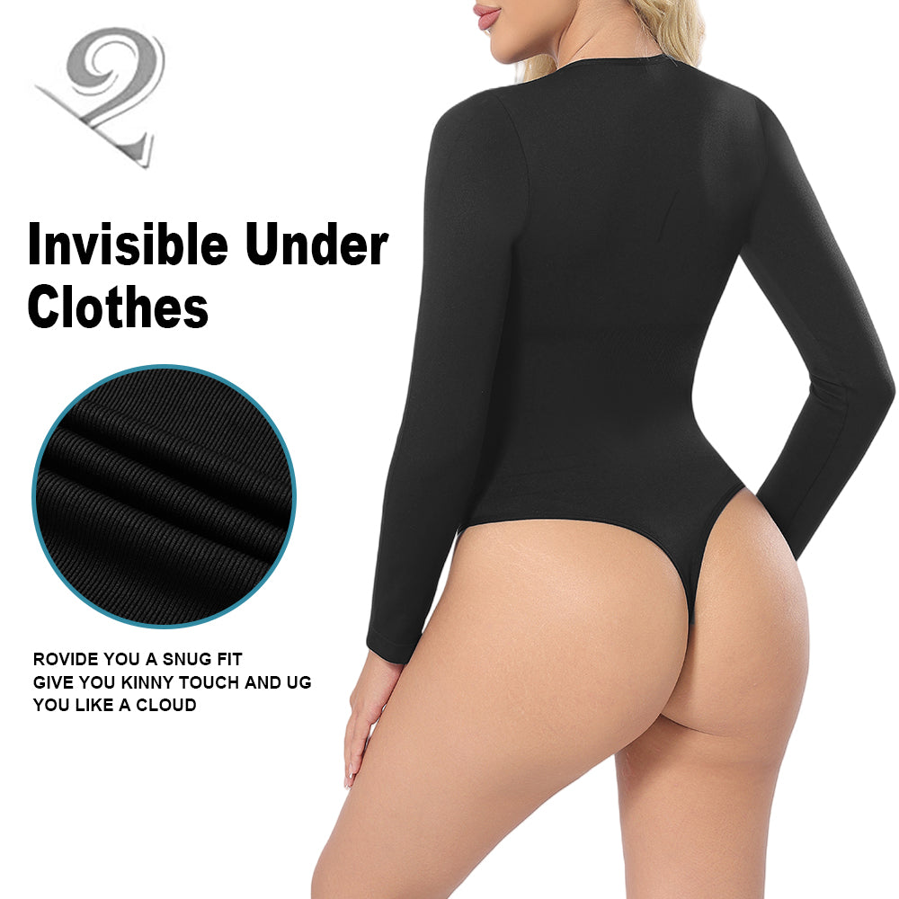 Großhandel A1022 Nahtloser Damen Bodysuit mit langen Ärmeln und String-Rücken