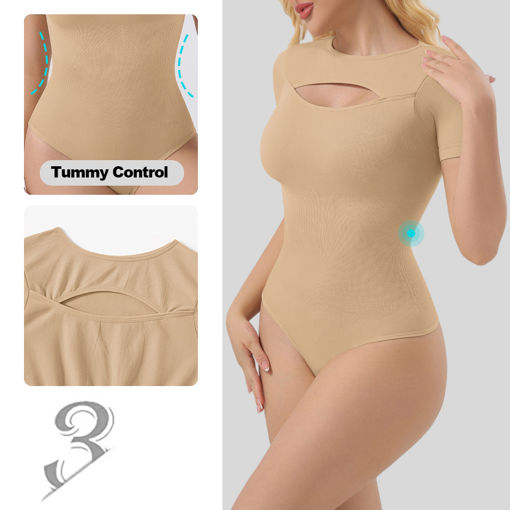 Wholesale A1026  Women's Seamless Shapewear Turtle Neck Short Sleeves Bodysuit Thong