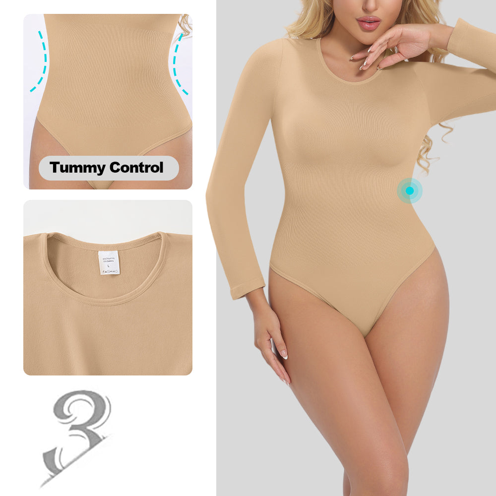 Großhandel A1022 Nahtloser Damen Bodysuit mit langen Ärmeln und String-Rücken